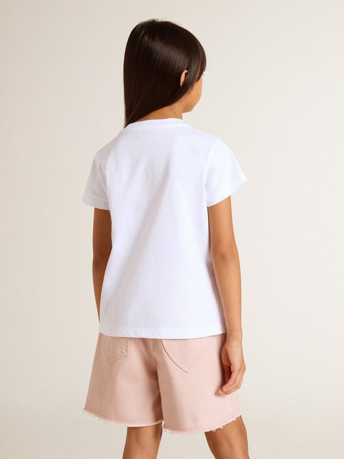 Girls’ white T-shirt with pink glitter Golden lettering - Image 4
