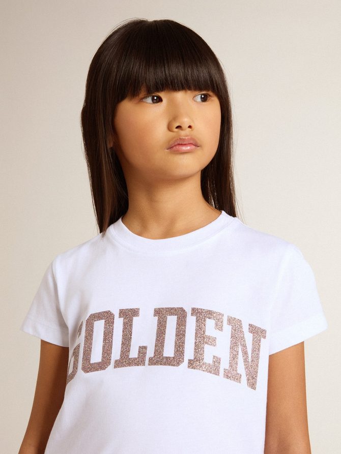 Girls’ white T-shirt with pink glitter Golden lettering - Image 5