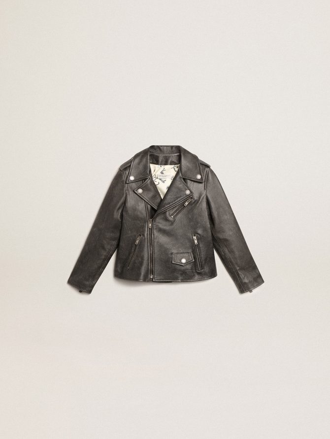 Boys’ biker jacket in distressed leather