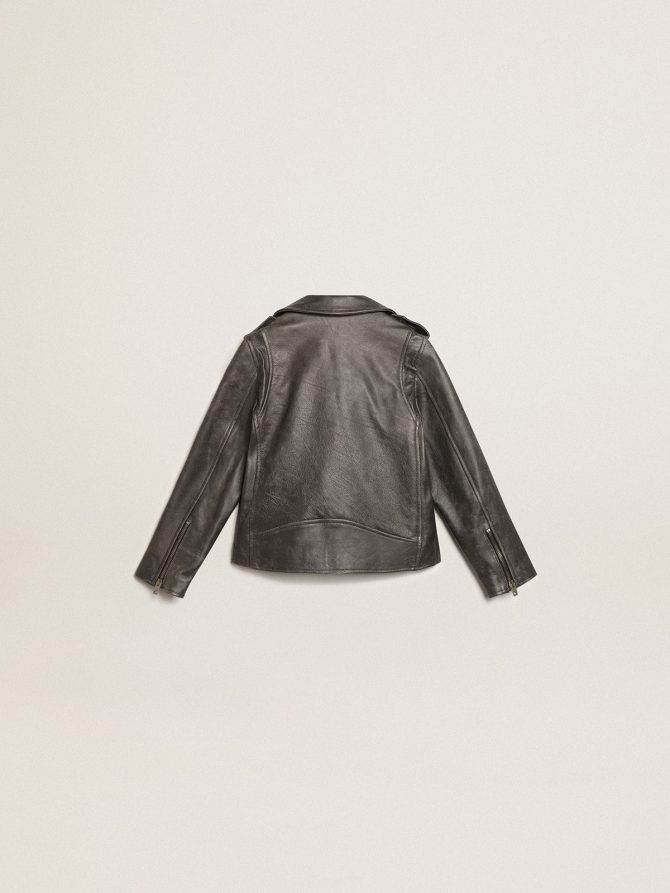 Boys’ biker jacket in distressed leather - Image 2