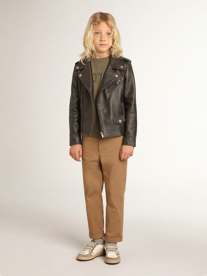 Boys’ biker jacket in distressed leather - Image 4