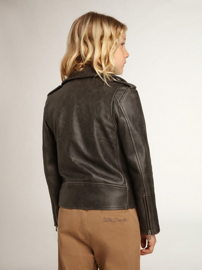 Boys’ biker jacket in distressed leather - Image 5