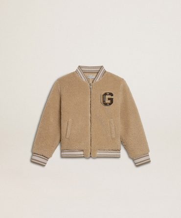 Kids beige fleece bomber jacket