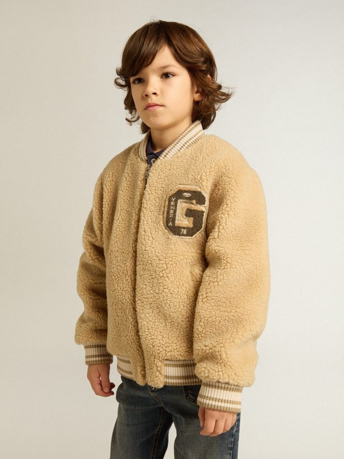 Kids beige fleece bomber jacket - Image 2