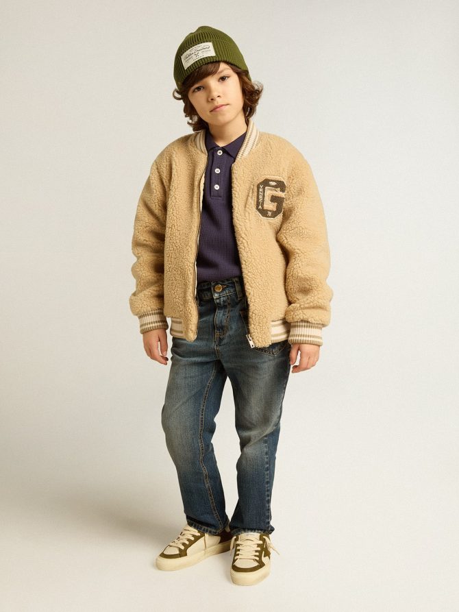 Kids beige fleece bomber jacket - Image 3
