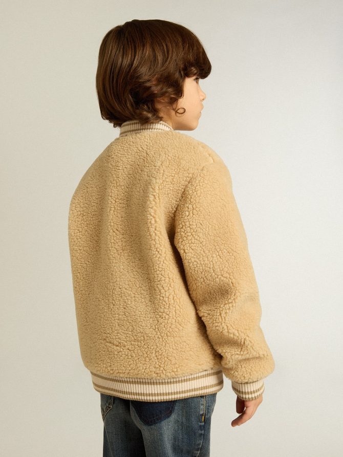 Kids beige fleece bomber jacket - Image 4