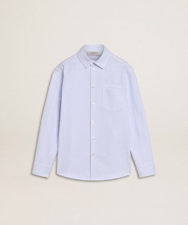 Girls’ striped shirt with embroidered lettering on the pocket