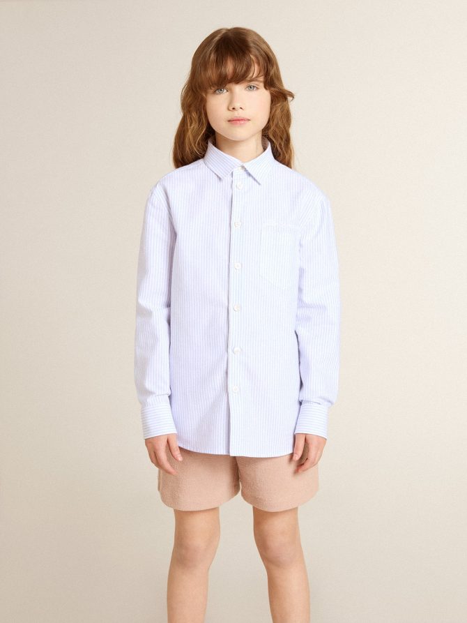 Girls’ striped shirt with embroidered lettering on the pocket - Image 2