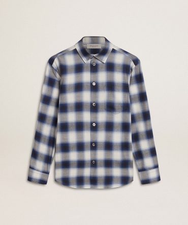 Boys’ blue and white checked shirt with print on the back