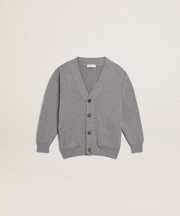 Gray cotton cardigan with logo on the back