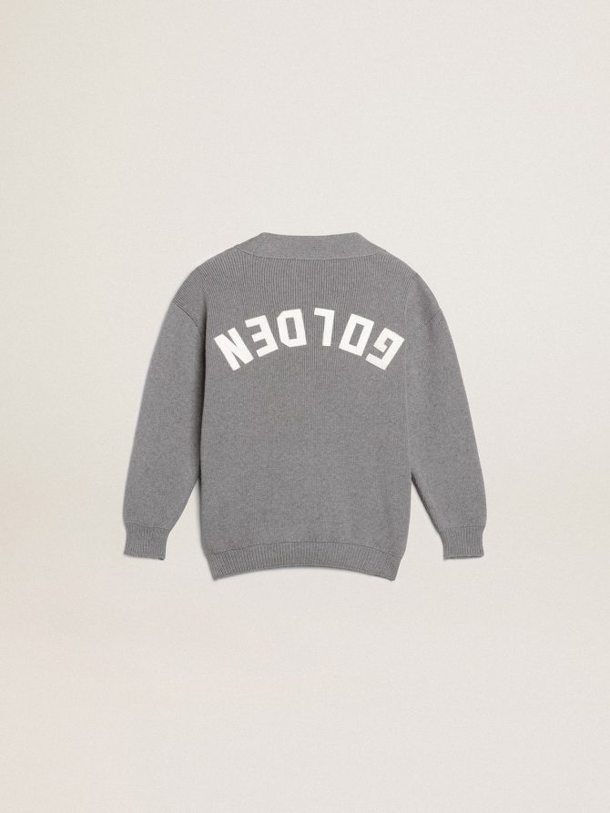Gray cotton cardigan with logo on the back - Image 2