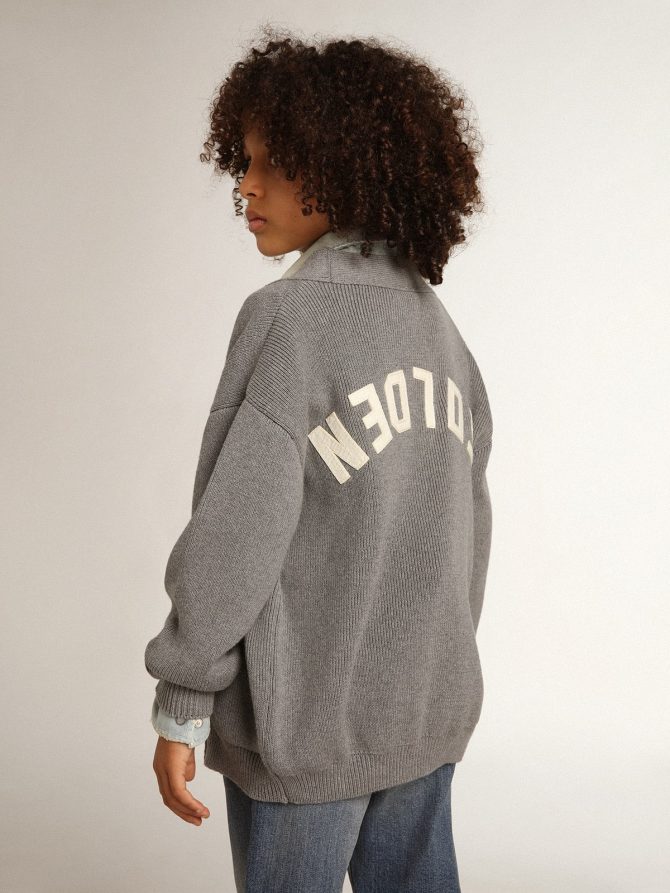 Gray cotton cardigan with logo on the back - Image 5
