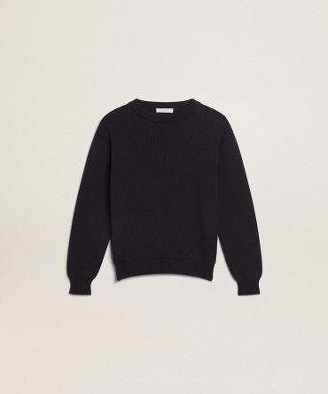 Round-neck sweater in dark blue cotton