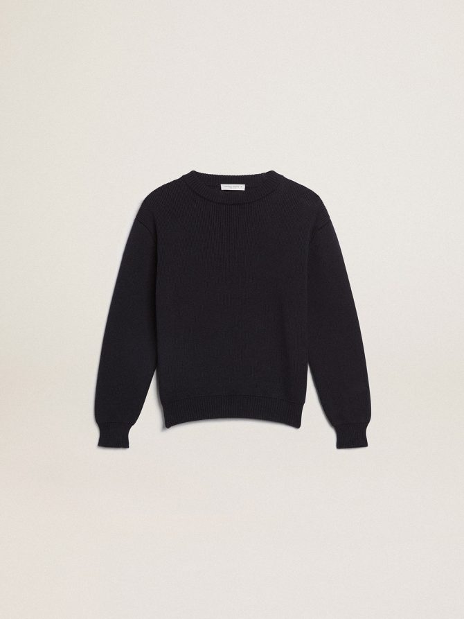 Round-neck sweater in dark blue cotton