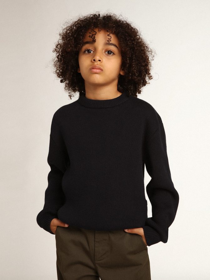 Round-neck sweater in dark blue cotton - Image 3