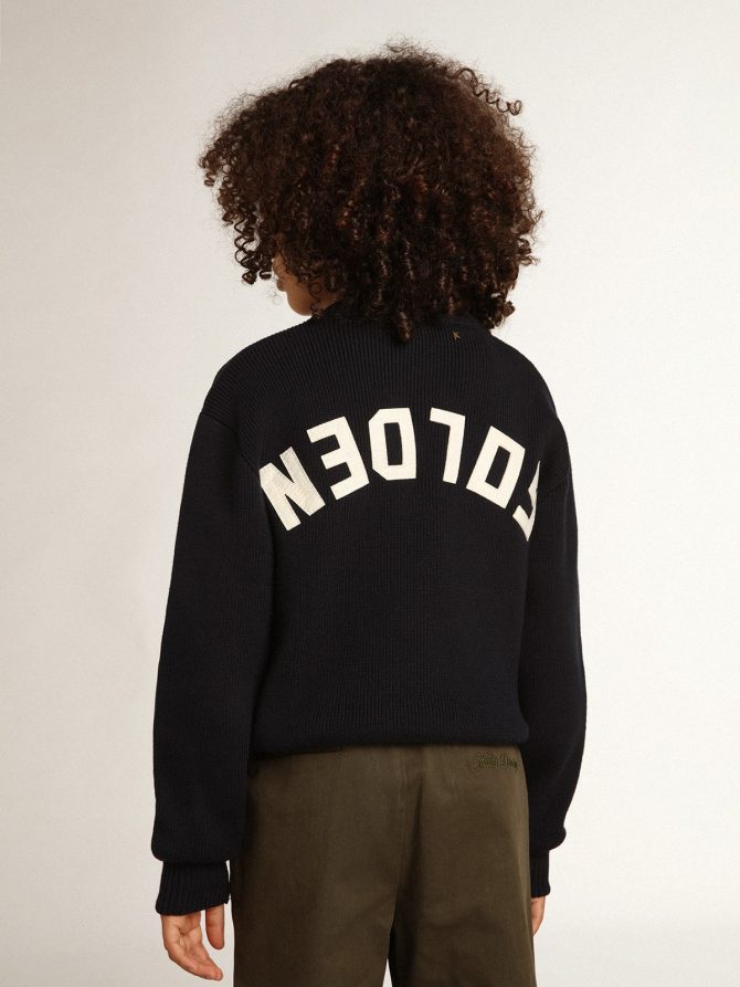 Round-neck sweater in dark blue cotton - Image 4