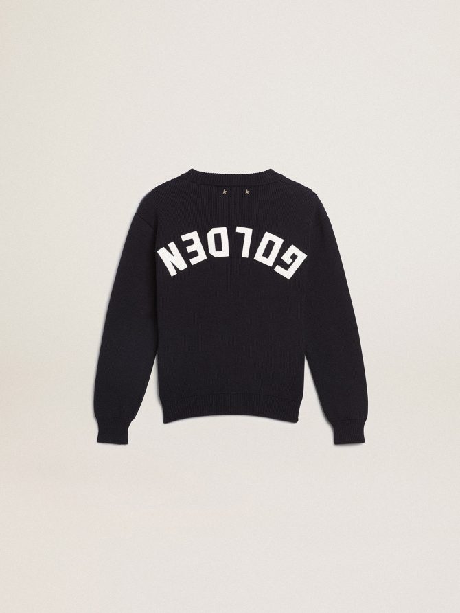 Round-neck sweater in dark blue cotton - Image 5