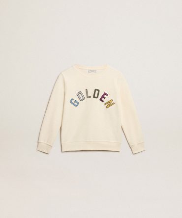 Sweatshirt in aged white with multicolor Golden lettering on the front
