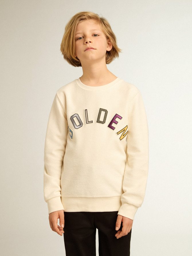 Sweatshirt in aged white with multicolor Golden lettering on the front - Image 2