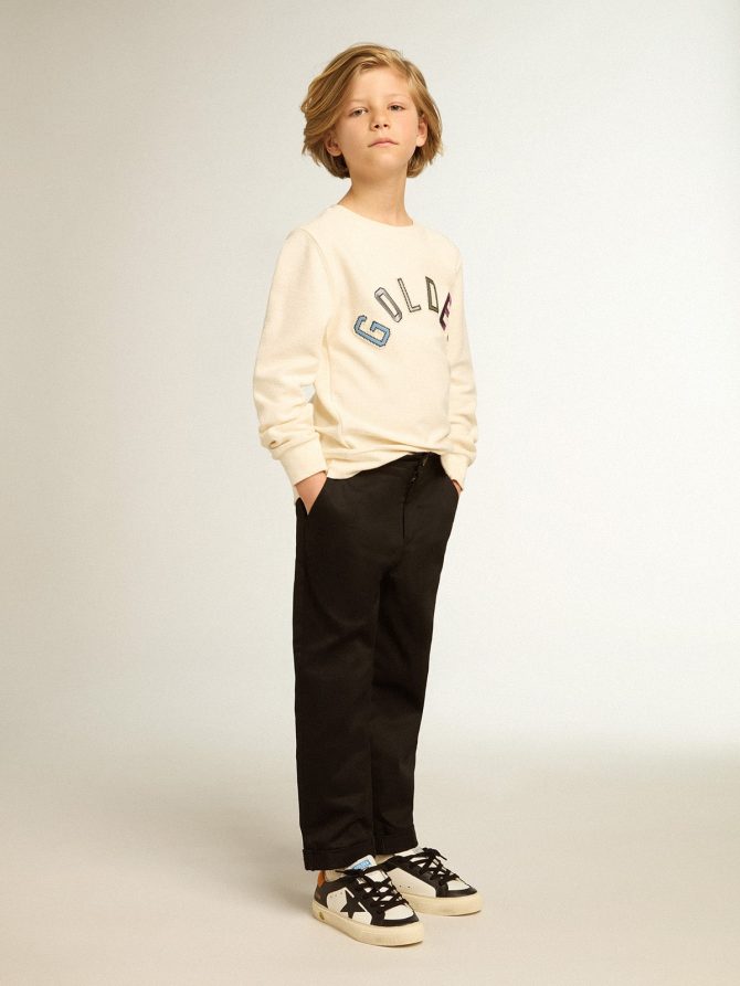 Sweatshirt in aged white with multicolor Golden lettering on the front - Image 3