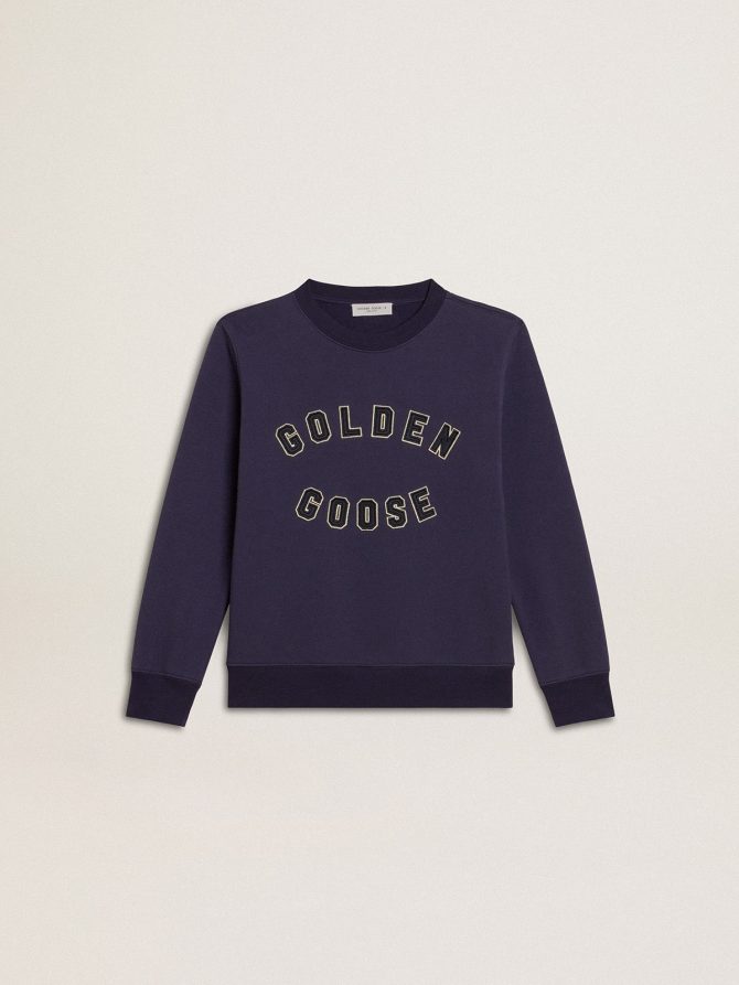 Blue-violet sweatshirt with Golden Goose lettering on the front