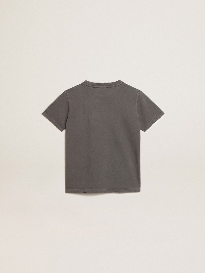 Boys’ T-shirt in gray with distressed treatment - Image 2