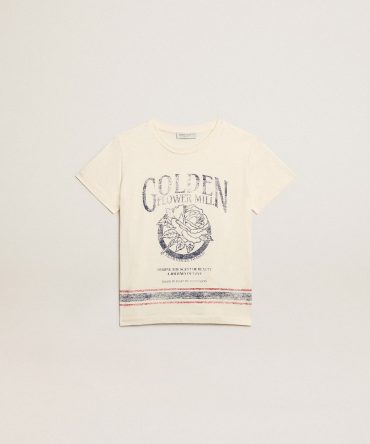 Cotton T-shirt in aged white with faded print at the center