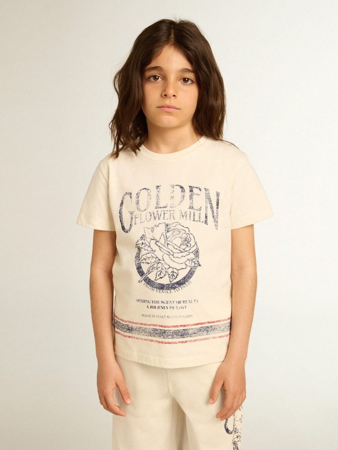 Cotton T-shirt in aged white with faded print at the center - Image 2