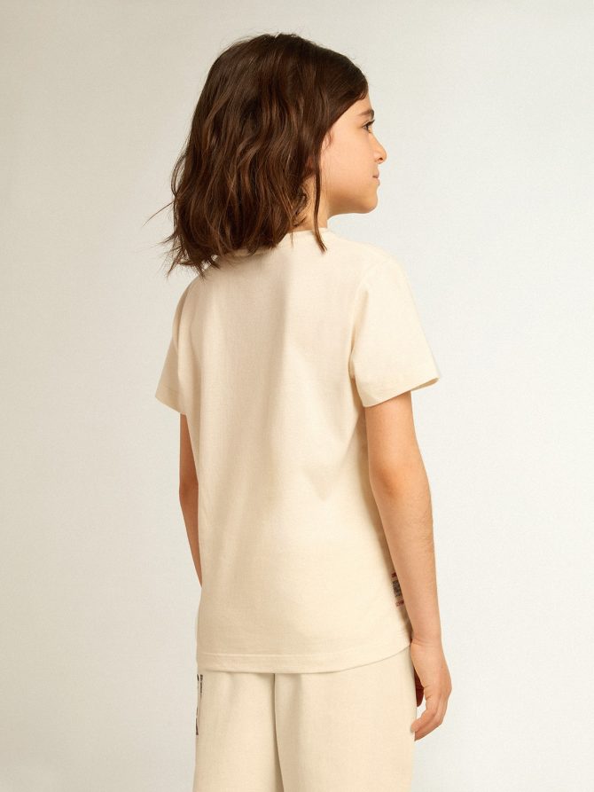 Cotton T-shirt in aged white with faded print at the center - Image 4