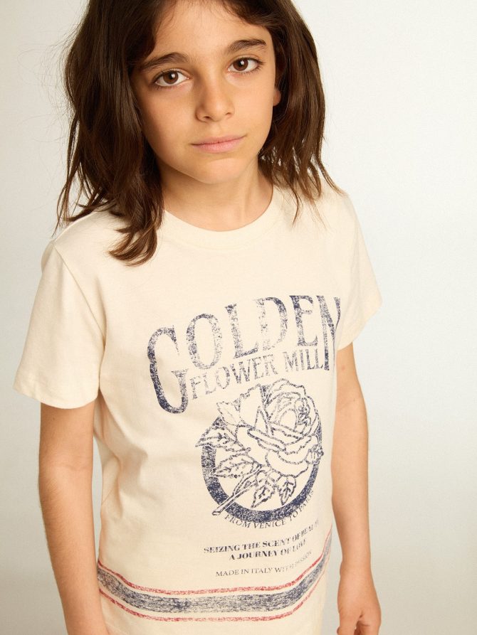 Cotton T-shirt in aged white with faded print at the center - Image 5