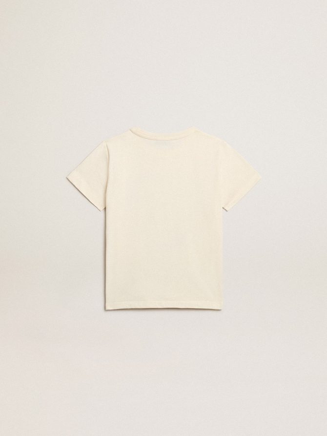 Cotton T-shirt in aged white with faded print at the center - Image 6