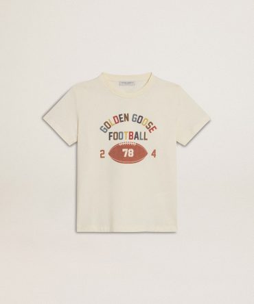 Boys’ T-shirt in worn white with multicolor lettering