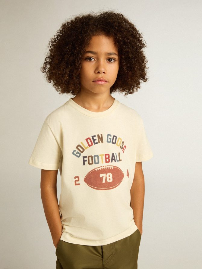 Boys’ T-shirt in worn white with multicolor lettering - Image 2