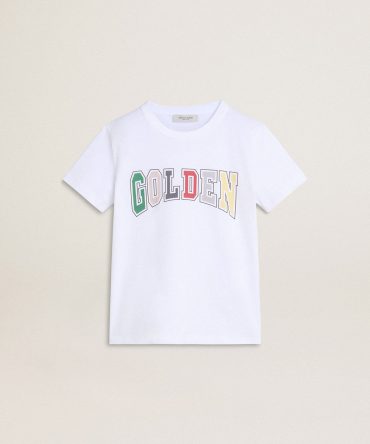 Boys’ white T-shirt with multicolored Golden print