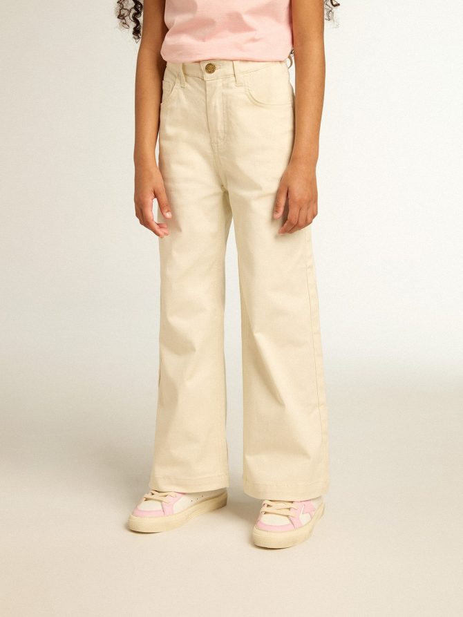 Girls’ cotton pants in aged white - Image 2