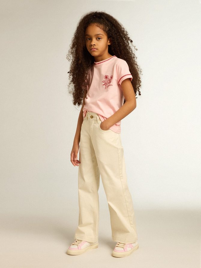 Girls’ cotton pants in aged white - Image 3