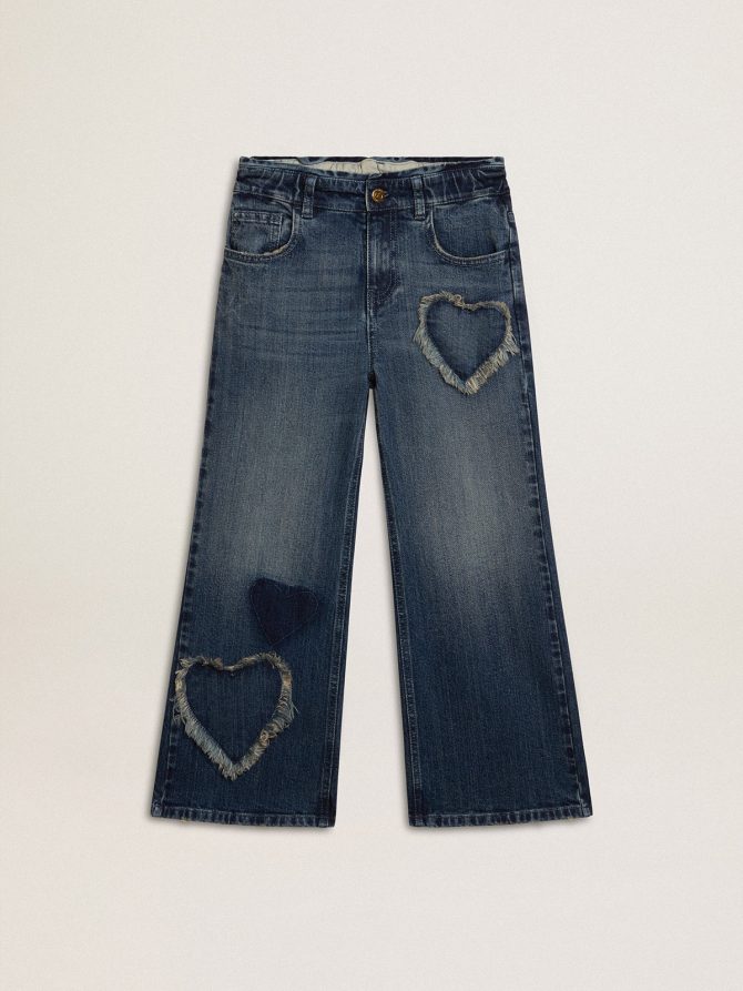 Girls’ wide-leg jeans in blue denim
