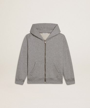 Gray melange hooded sweatshirt with print on the back