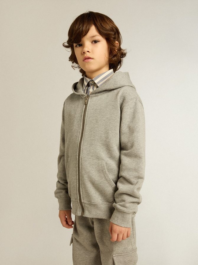 Gray melange hooded sweatshirt with print on the back - Image 2