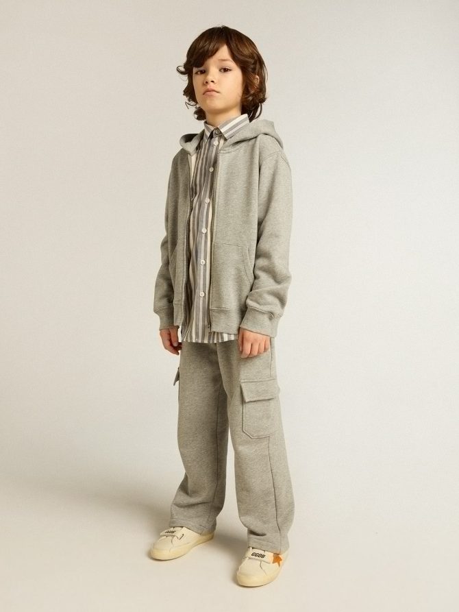 Gray melange hooded sweatshirt with print on the back - Image 3