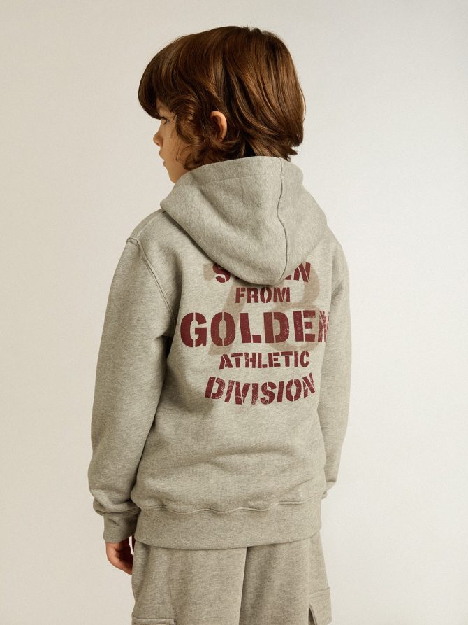 Gray melange hooded sweatshirt with print on the back - Image 4