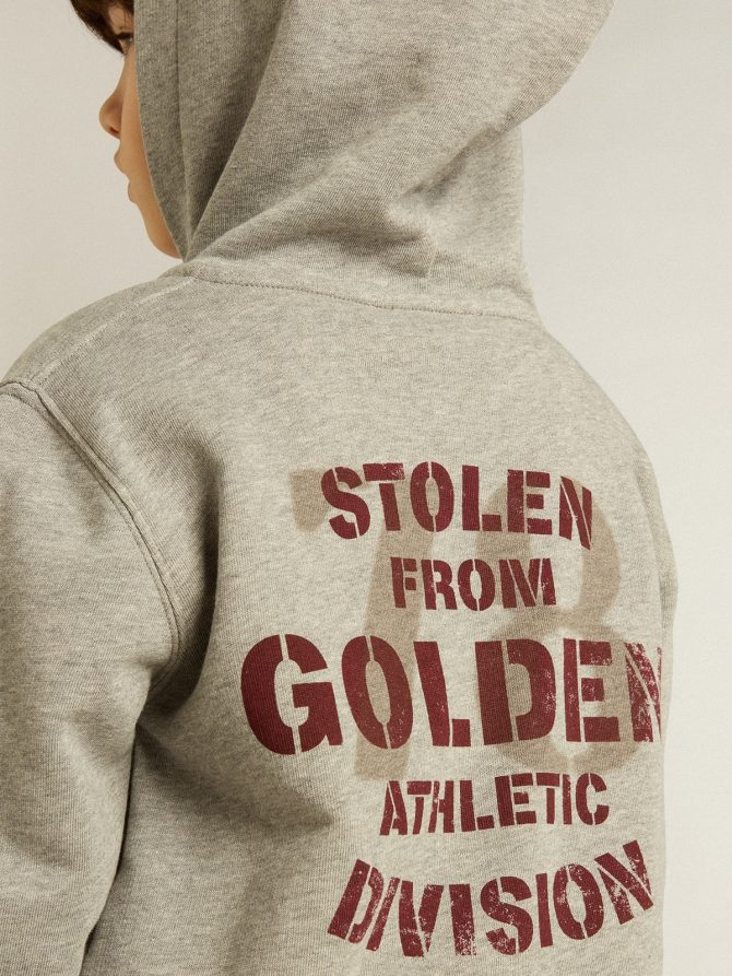 Gray melange hooded sweatshirt with print on the back - Image 5