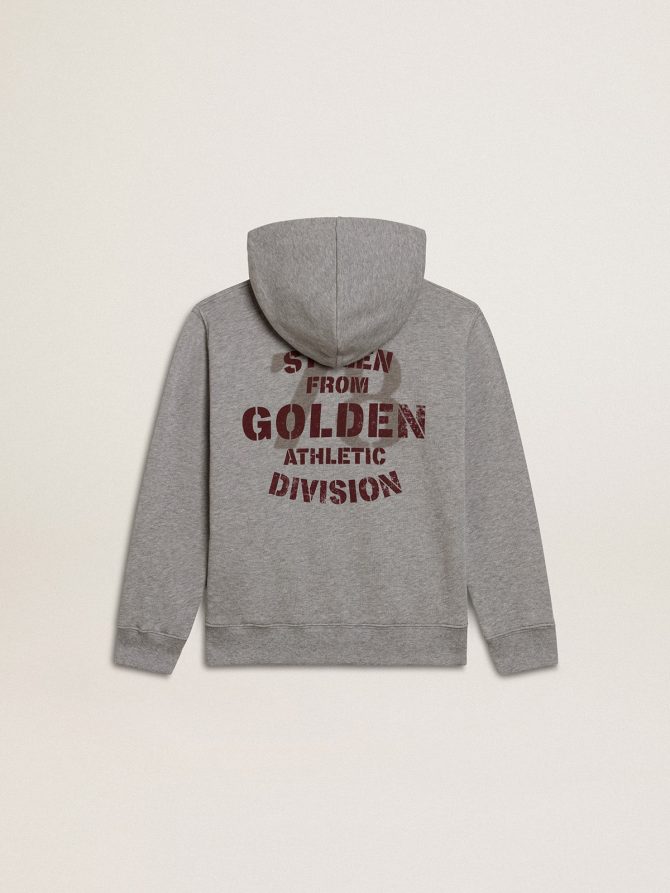 Gray melange hooded sweatshirt with print on the back - Image 6