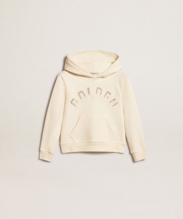 Hooded sweatshirt in aged white with patches