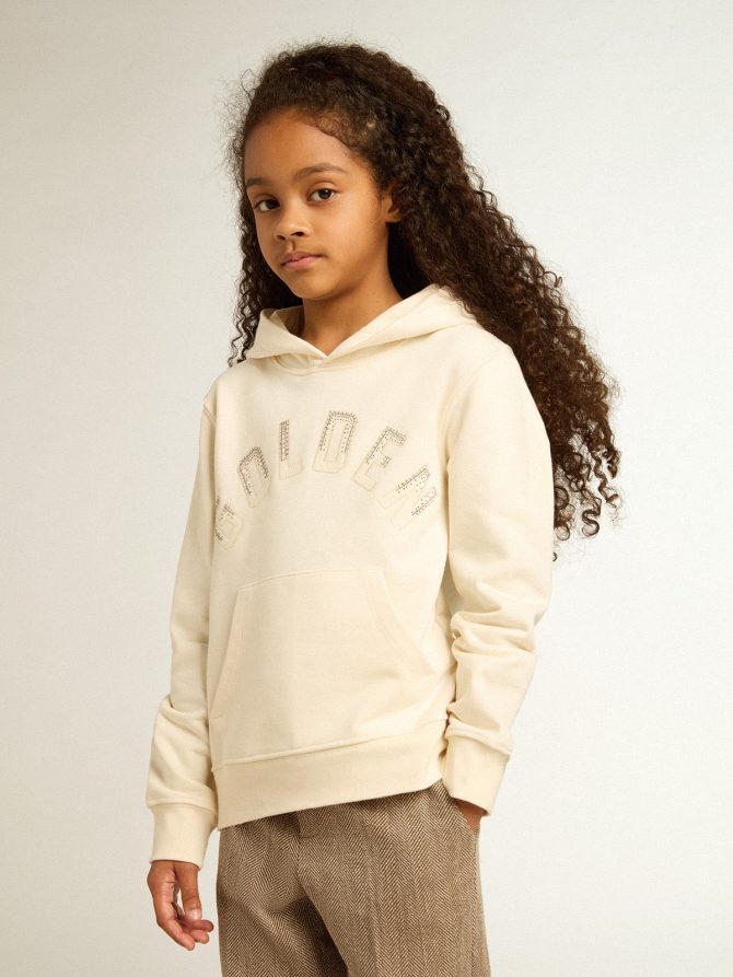 Hooded sweatshirt in aged white with patches - Image 2