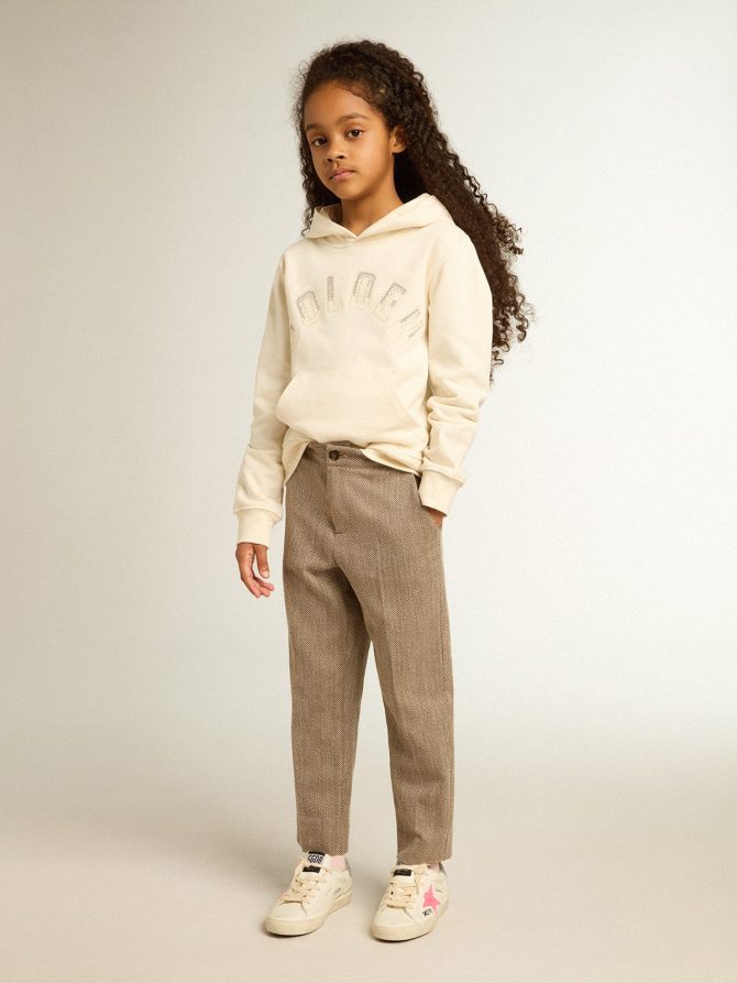 Hooded sweatshirt in aged white with patches - Image 3
