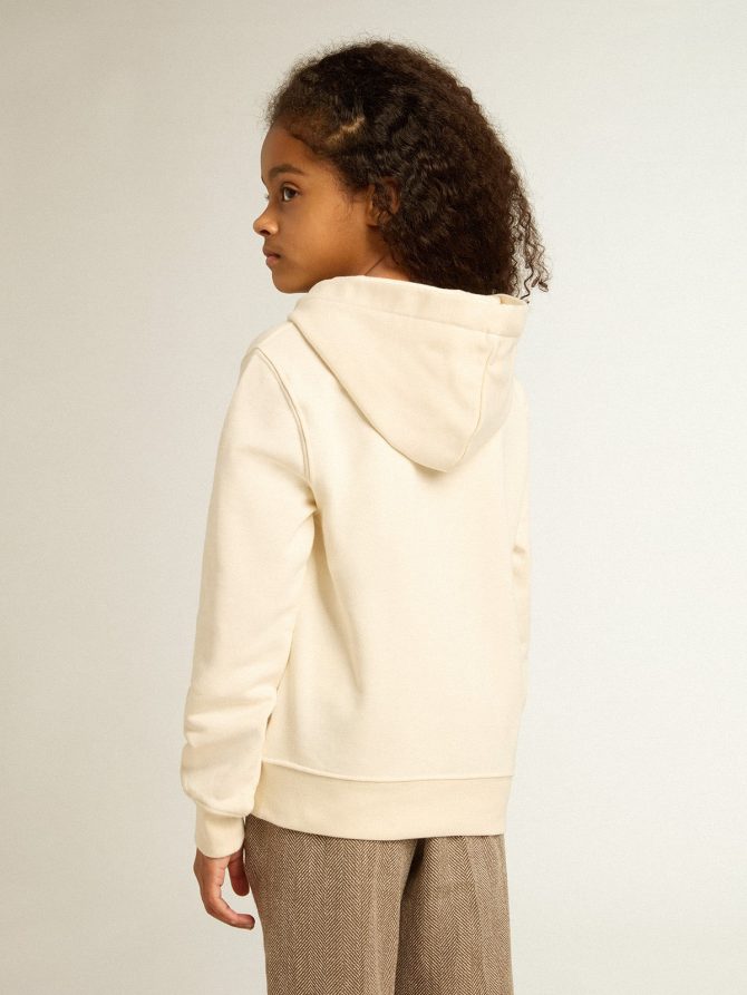 Hooded sweatshirt in aged white with patches - Image 4