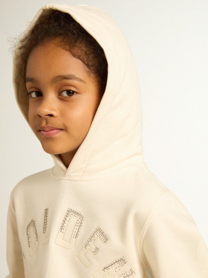 Hooded sweatshirt in aged white with patches - Image 5