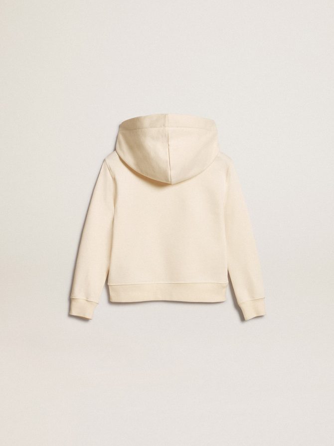 Hooded sweatshirt in aged white with patches - Image 6