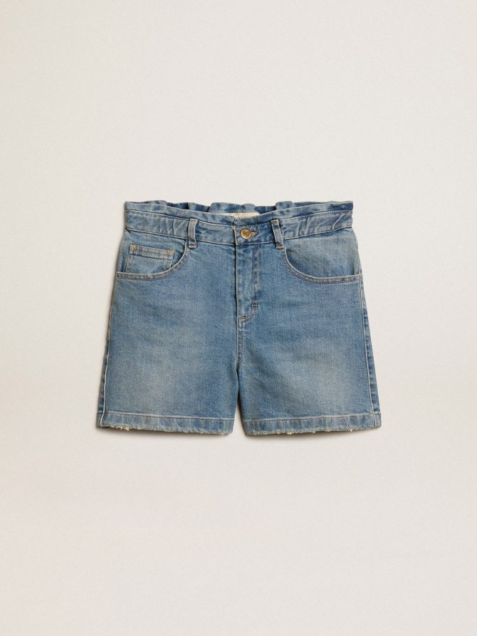 Girls’ denim shorts with distressed finish